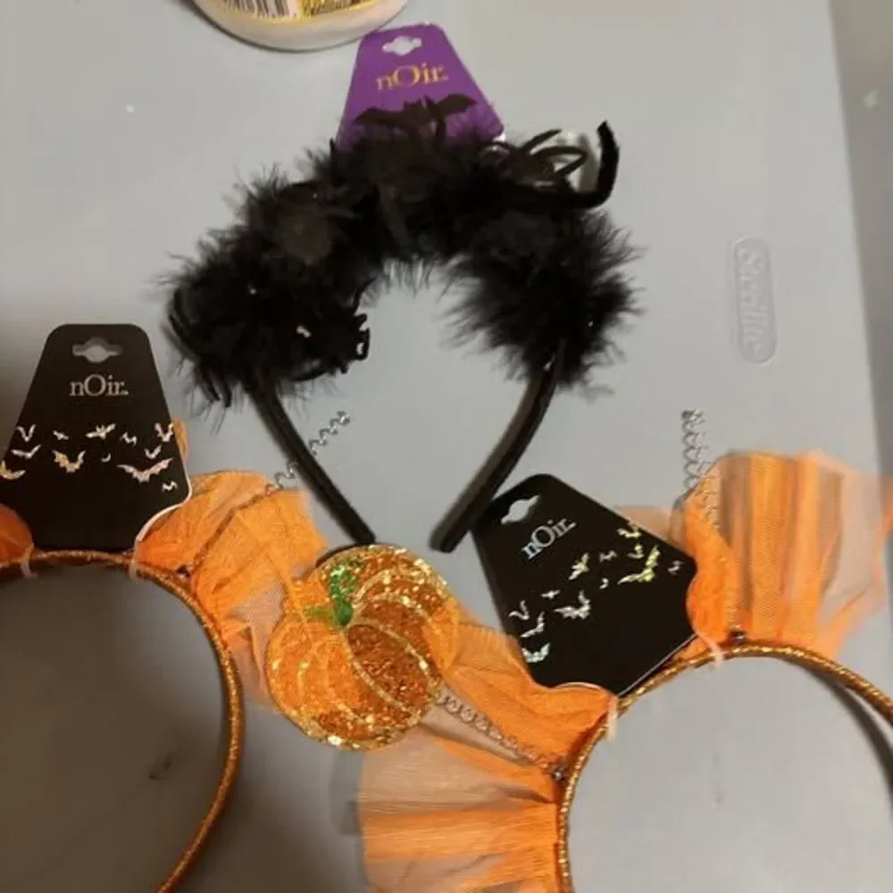 New NOIR Embellished Halloween  Headbands - Set Of 3 Bats And Pumpkins. Defect